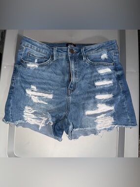 Simple Light Blue Distressed Denim Shorts
